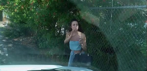  Kylie Rocket shows her tits for cash then hops in the van